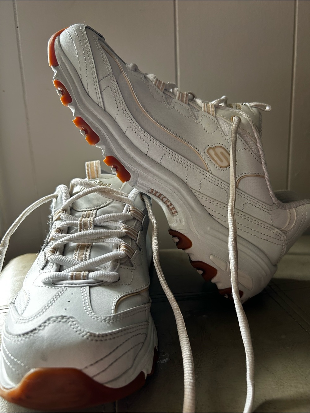 Skechers White Sneakers with Orange Accents
